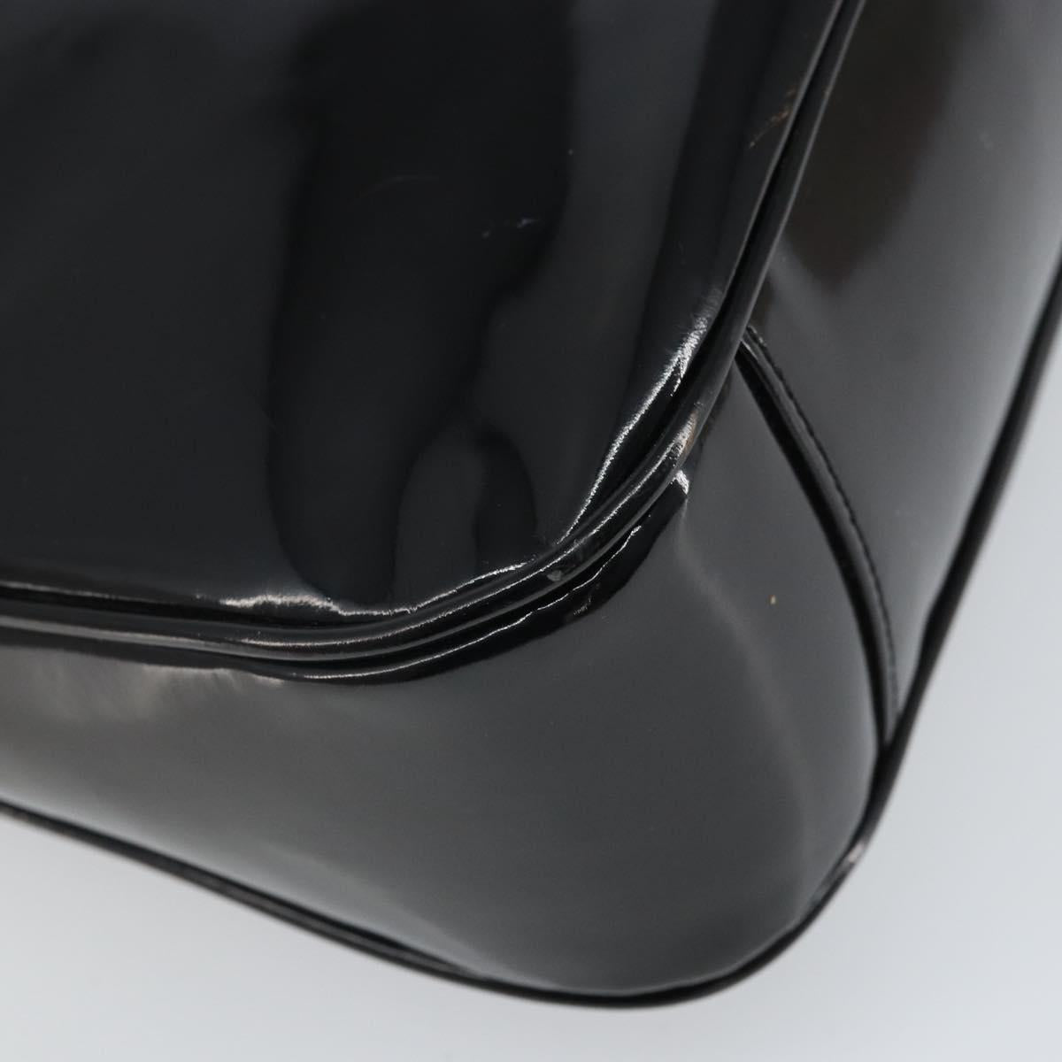 GUCCI Bamboo Hand Bag Patent leather Black Silver 001 2113 Auth ep13142