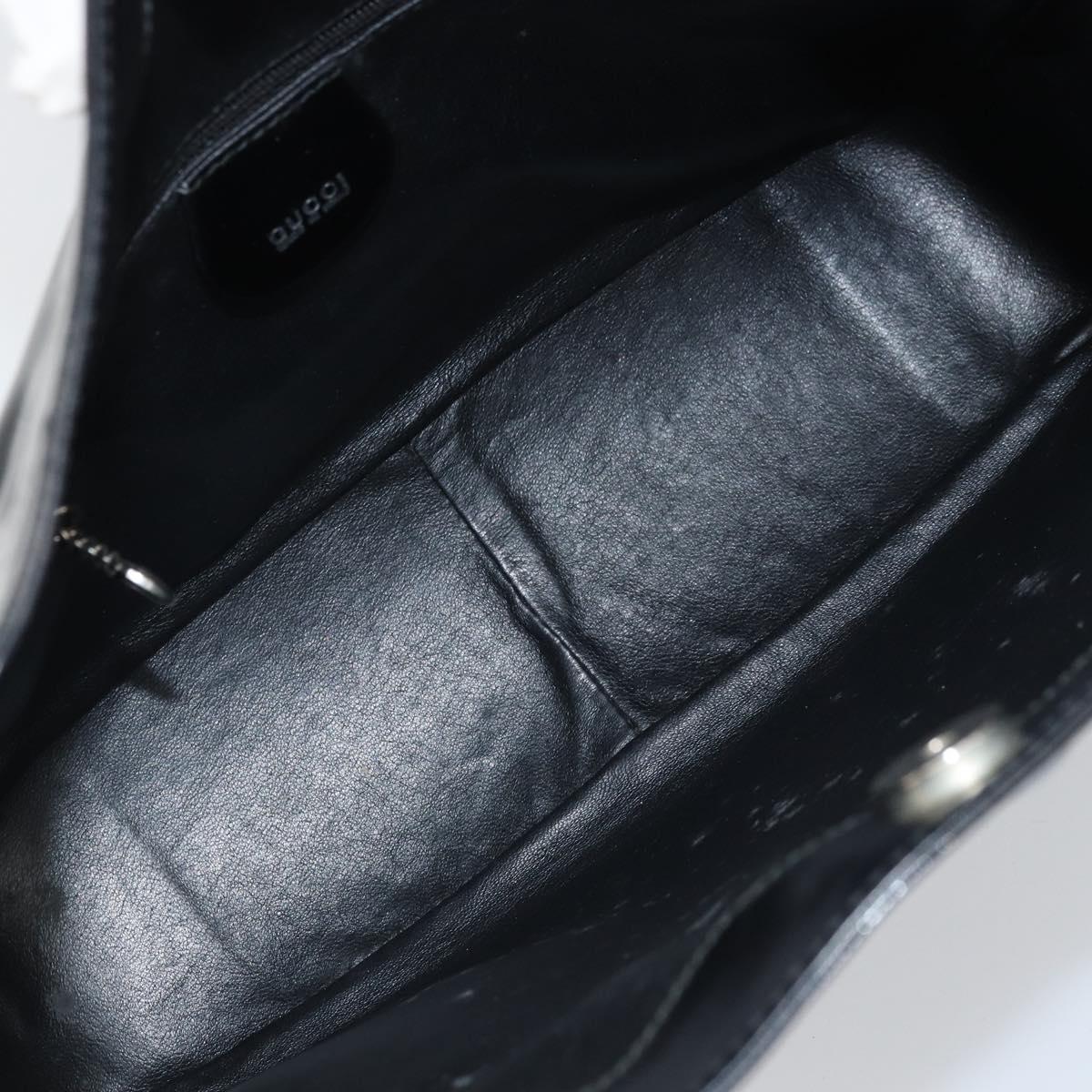 GUCCI Bamboo Hand Bag Patent leather Black Silver 001 2113 Auth ep13142