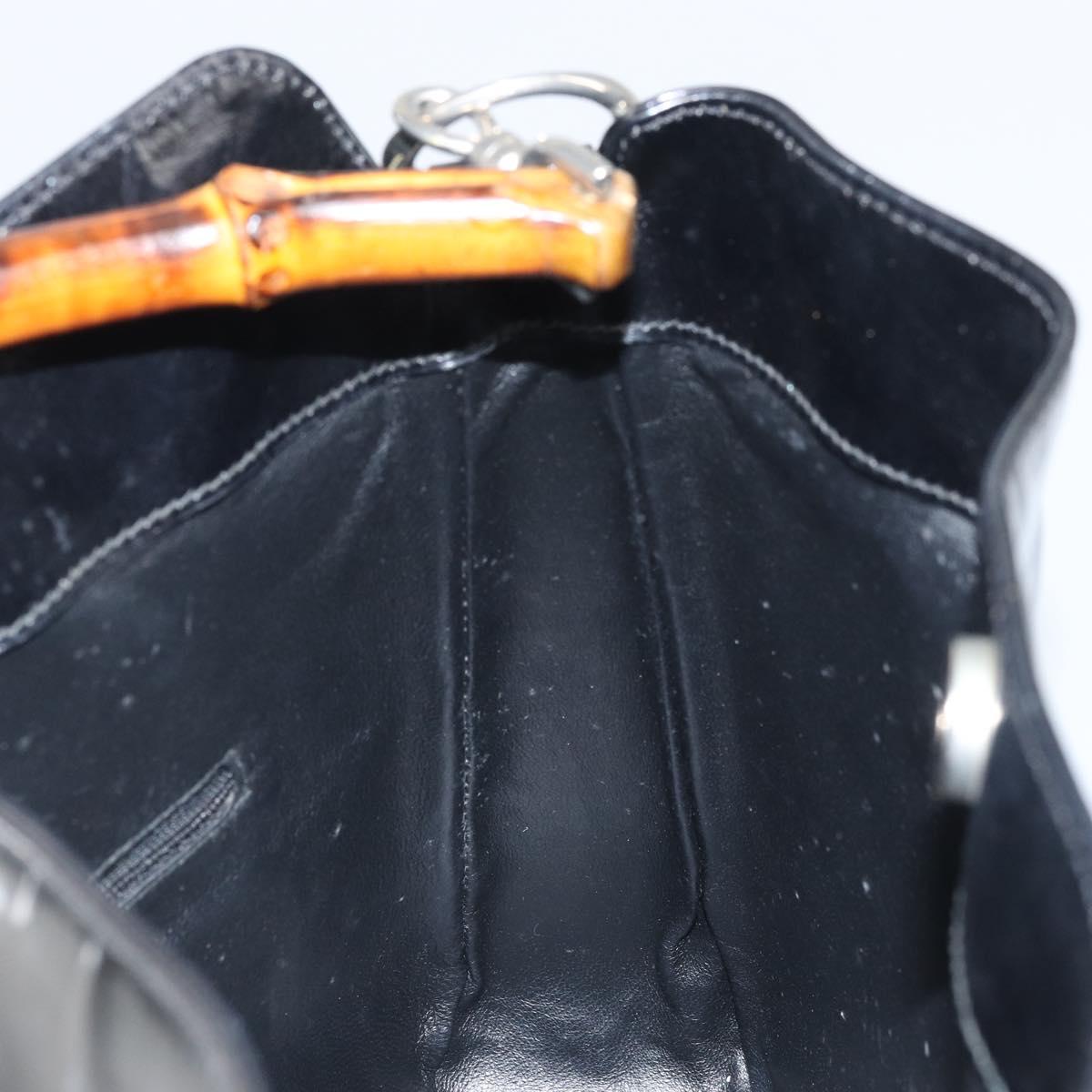 GUCCI Bamboo Hand Bag Patent leather Black Silver 001 2113 Auth ep13142