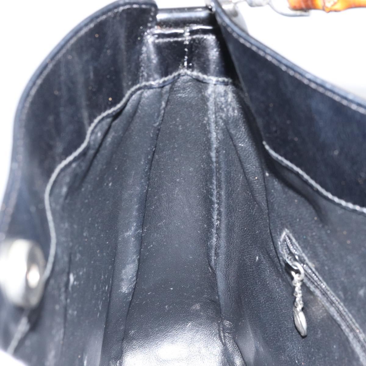 GUCCI Bamboo Hand Bag Patent leather Black Silver 001 2113 Auth ep13142