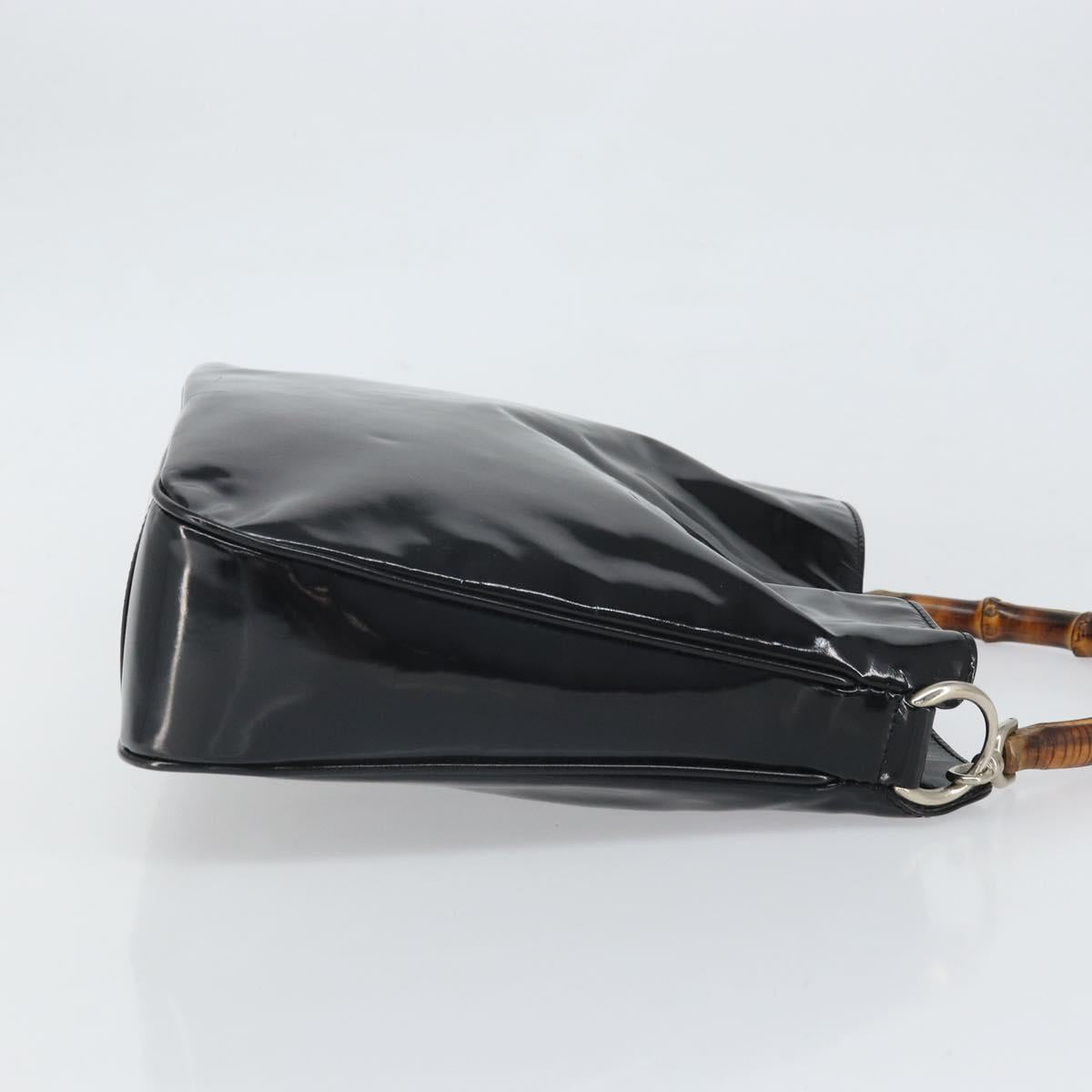 GUCCI Bamboo Hand Bag Patent leather Black Silver 001 2113 Auth ep13142