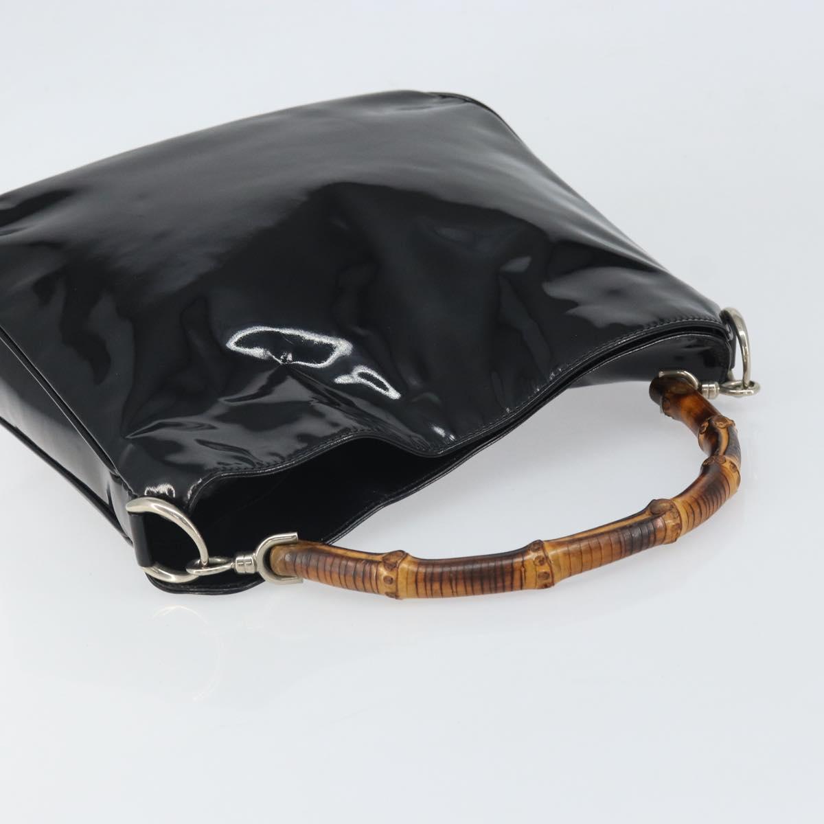 GUCCI Bamboo Hand Bag Patent leather Black Silver 001 2113 Auth ep13142