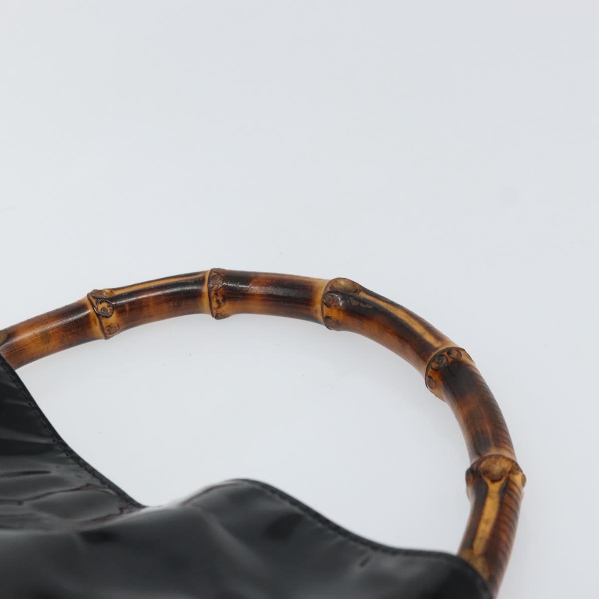 GUCCI Bamboo Hand Bag Patent leather Black Silver 001 2113 Auth ep13142