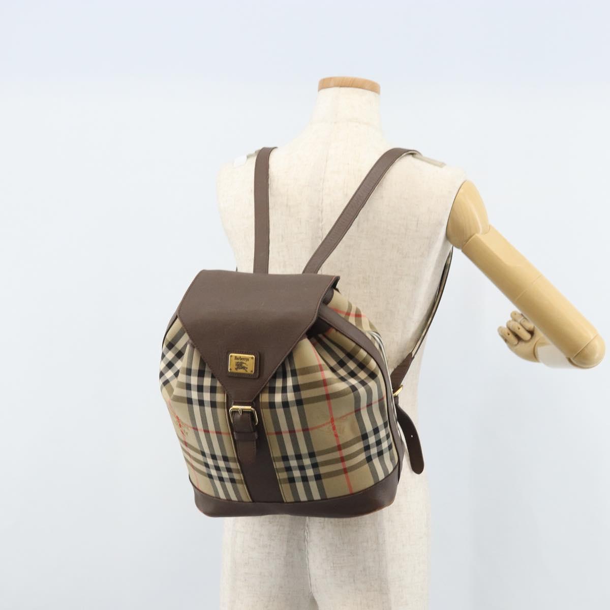 Burberrys Nova Check Backpack Canvas Beige Gold Auth ep13145