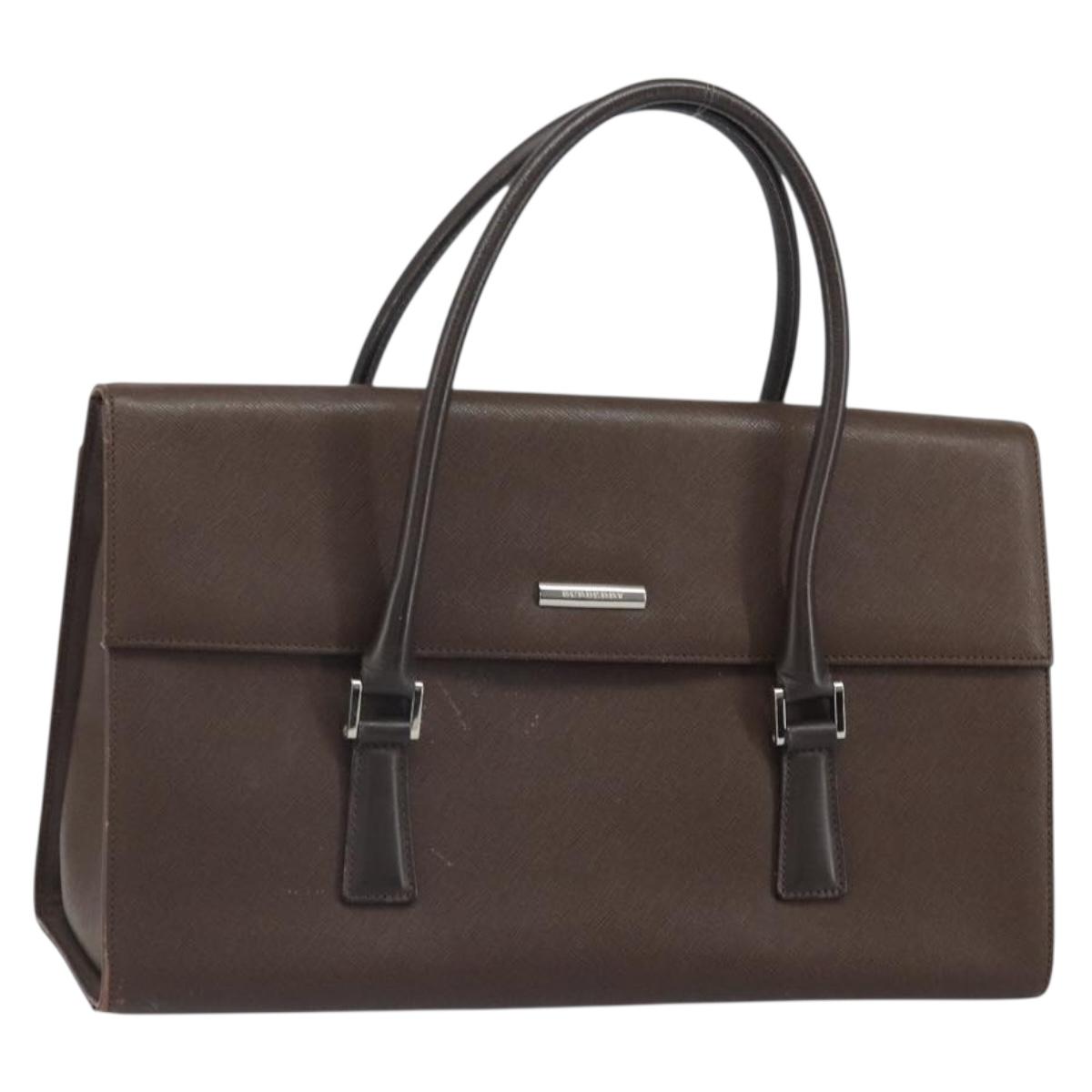 BURBERRY Hand Bag Leather Brown Silver Auth ep13146