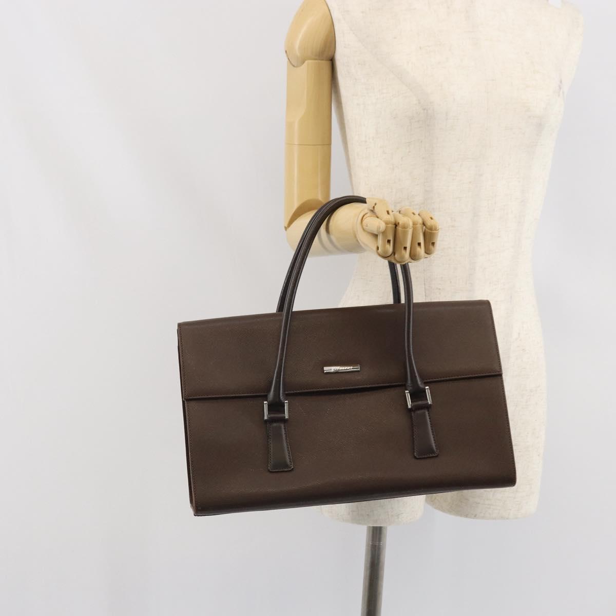 BURBERRY Hand Bag Leather Brown Silver Auth ep13146