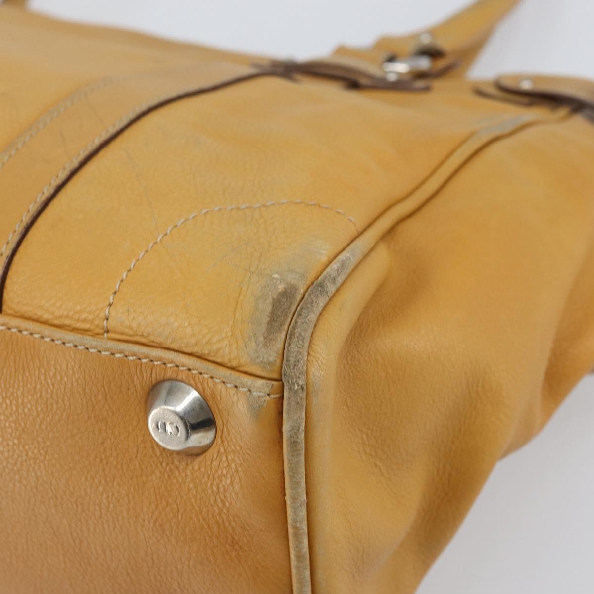 Christian Dior Hand Bag Leather Beige Silver Auth ep13147