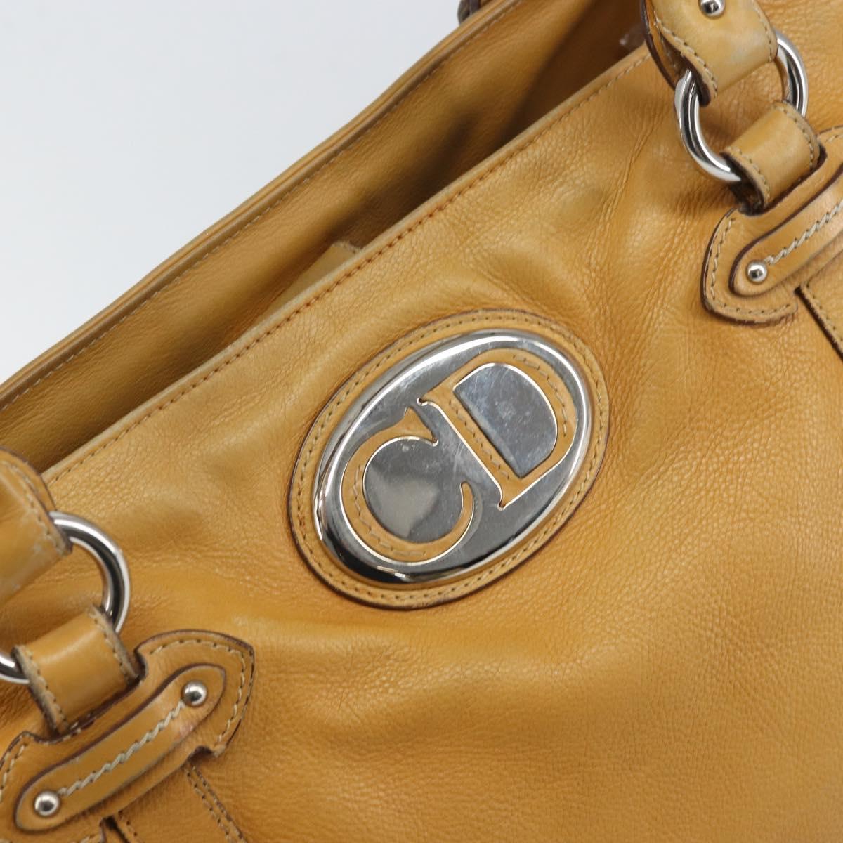Christian Dior Hand Bag Leather Beige Silver Auth ep13147