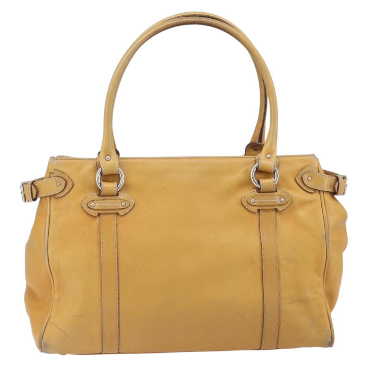 Christian Dior Hand Bag Leather Beige Silver Auth ep13147