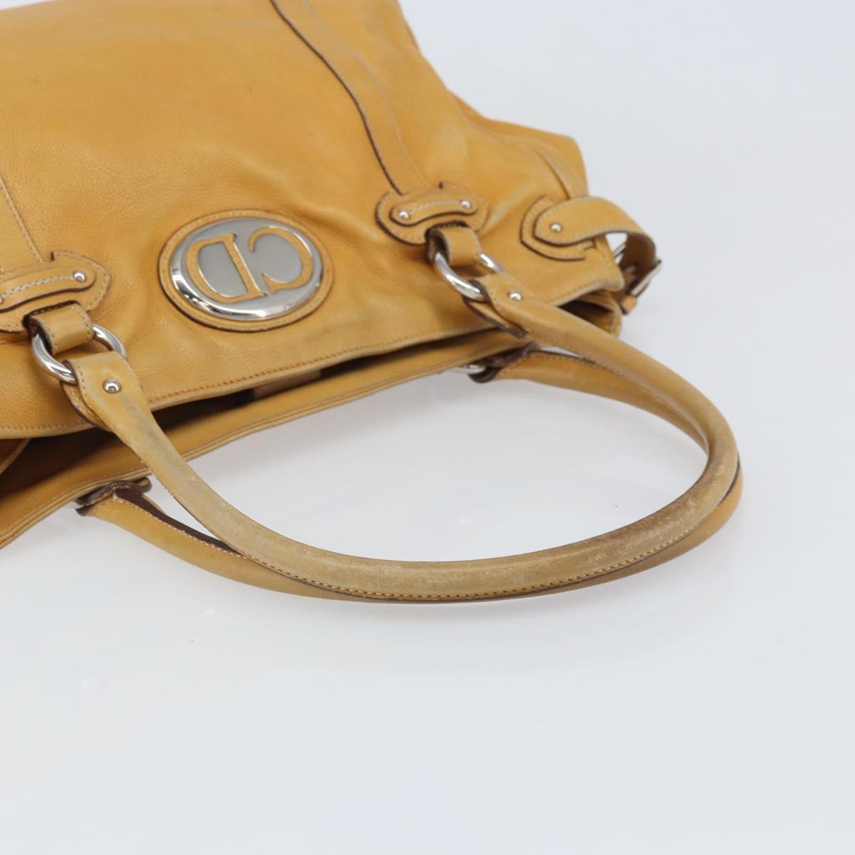 Christian Dior Hand Bag Leather Beige Silver Auth ep13147