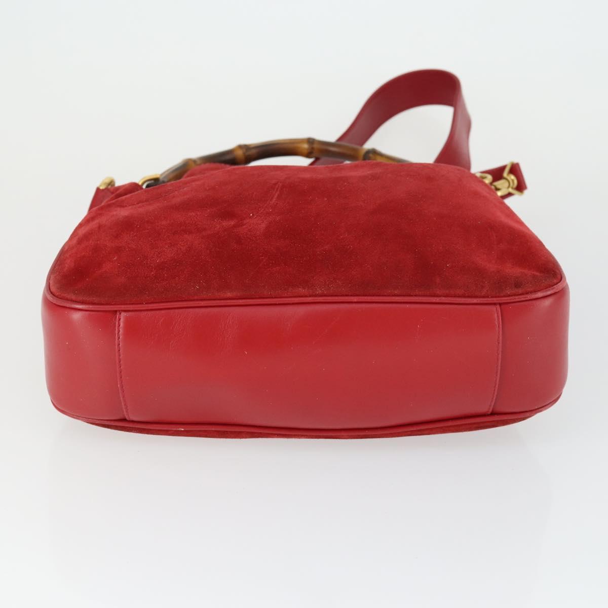 GUCCI Bamboo Hand Bag Suede 2way Red Gold Auth ep13161