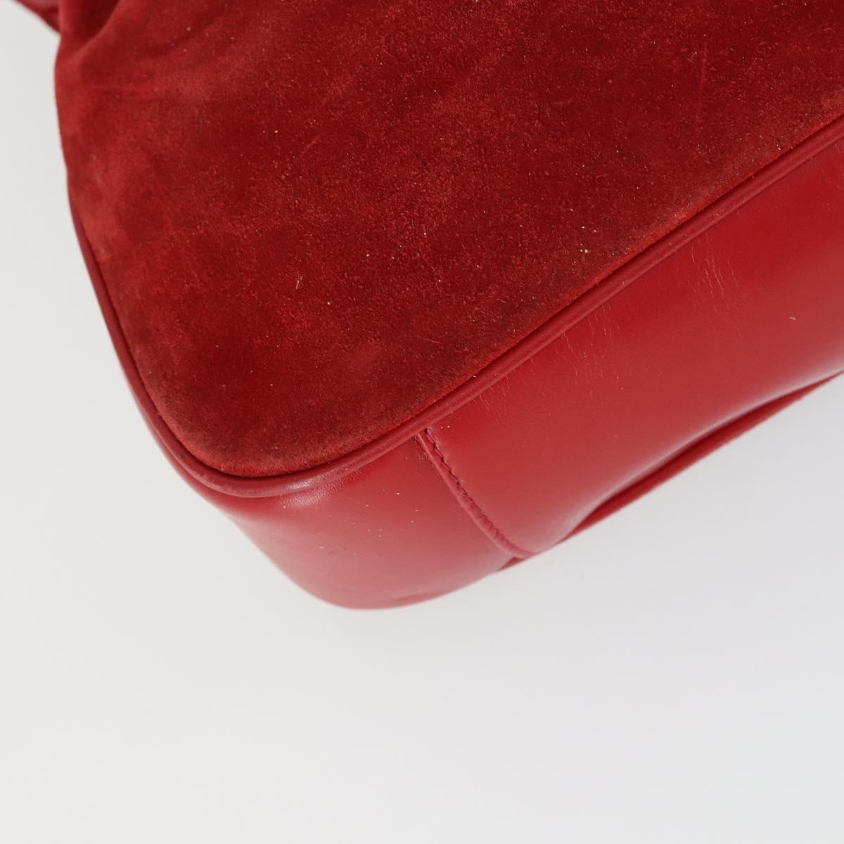 GUCCI Bamboo Hand Bag Suede 2way Red Gold Auth ep13161