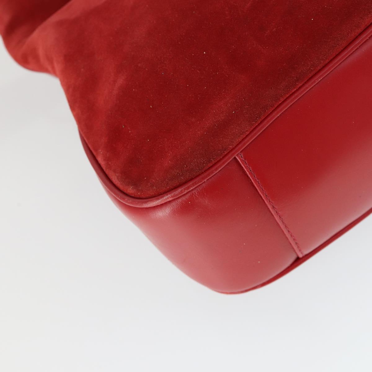 GUCCI Bamboo Hand Bag Suede 2way Red Gold Auth ep13161