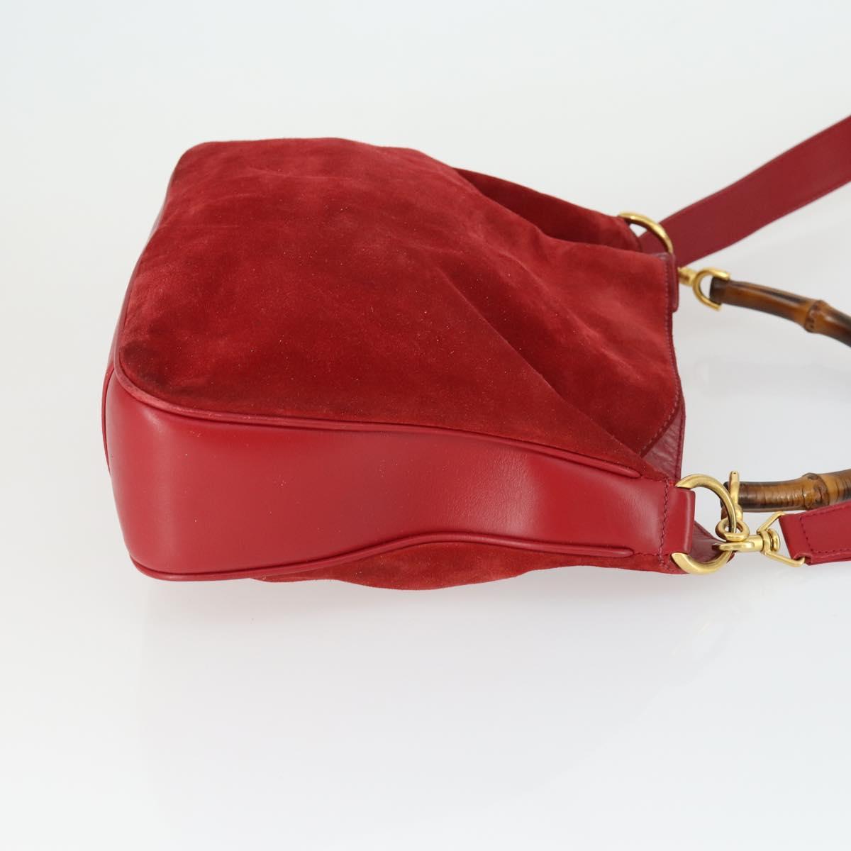 GUCCI Bamboo Hand Bag Suede 2way Red Gold Auth ep13161