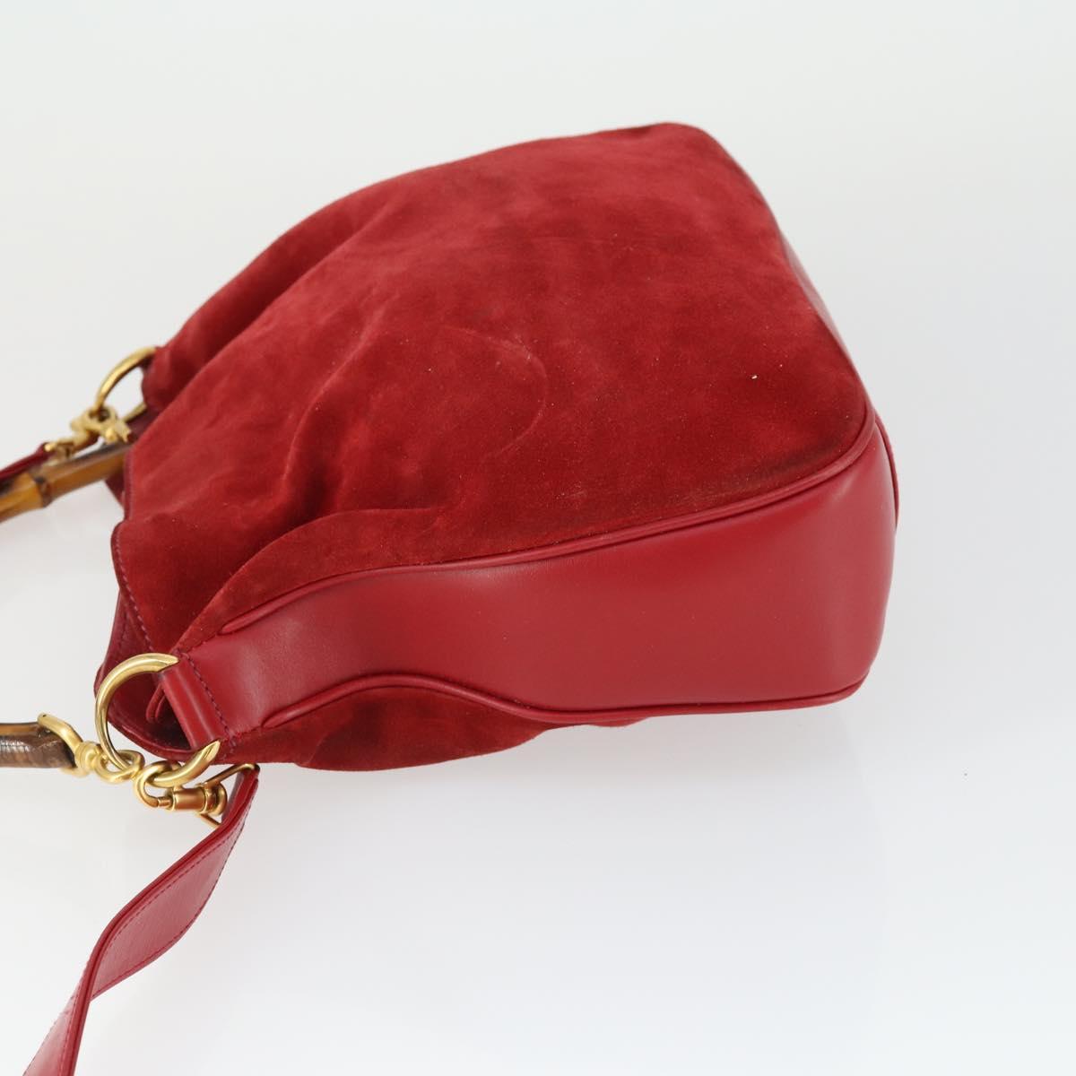GUCCI Bamboo Hand Bag Suede 2way Red Gold Auth ep13161