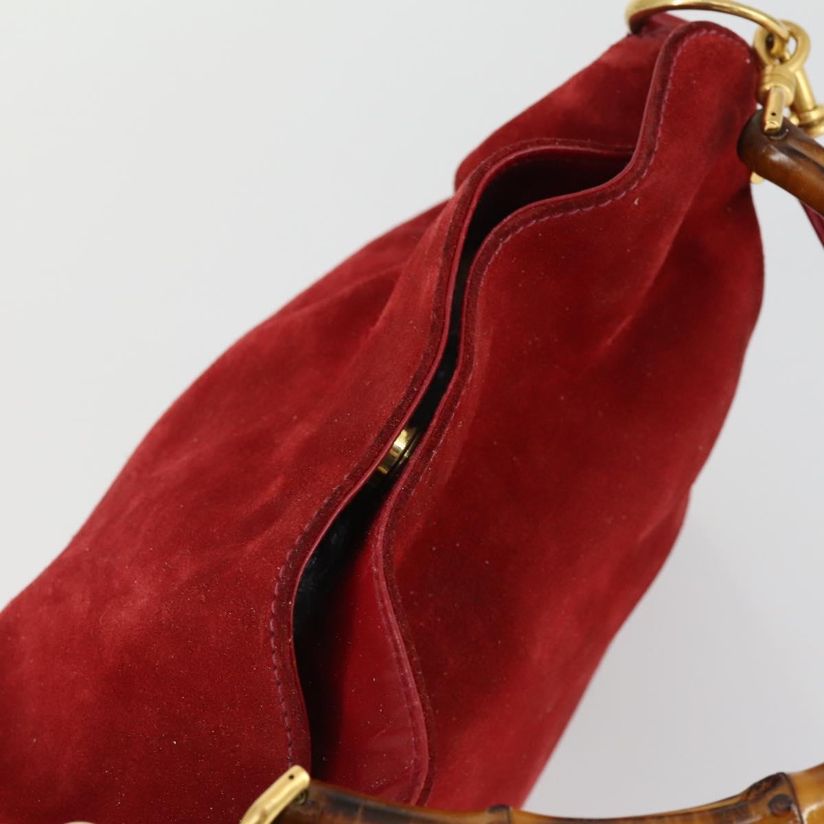GUCCI Bamboo Hand Bag Suede 2way Red Gold Auth ep13161