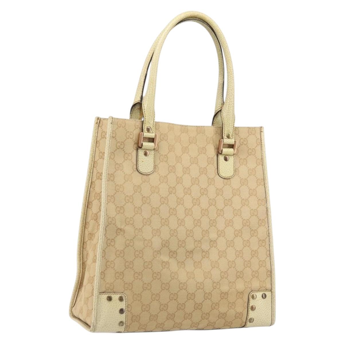 GUCCI GG Canvas Tote Bag Beige Gold 124261 Auth ep13162