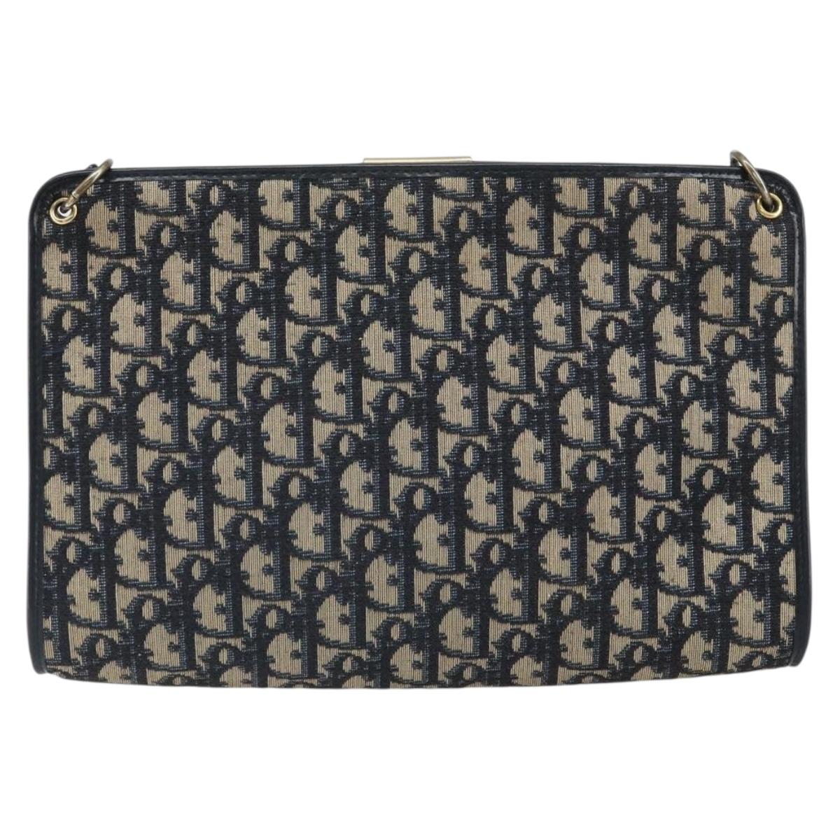 Christian Dior Trotter Canvas Shoulder Bag Navy Gold Auth ep13166