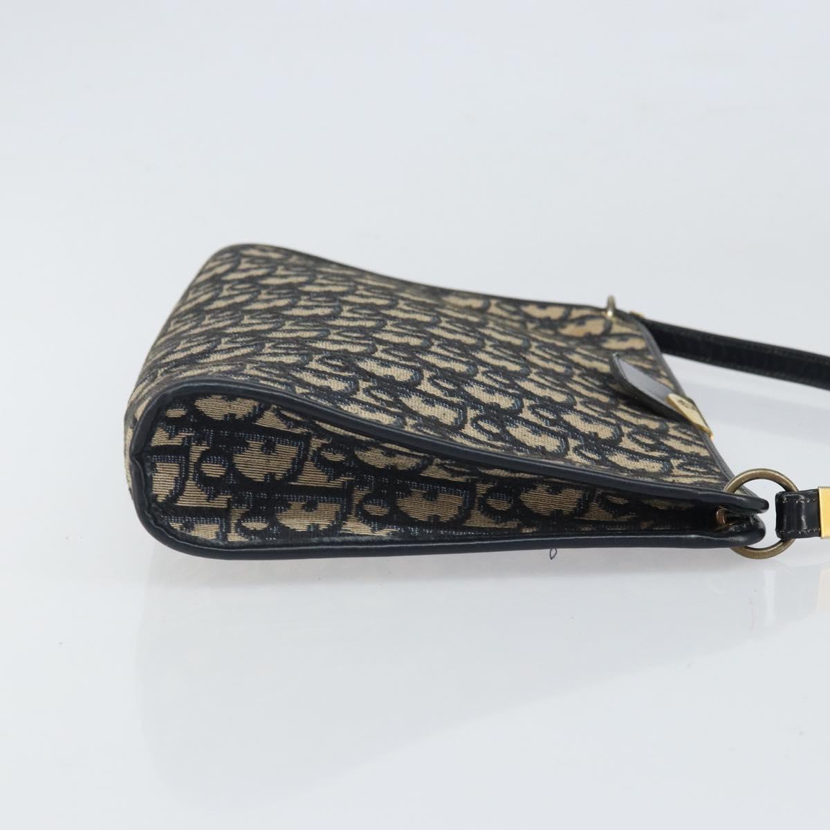 Christian Dior Trotter Canvas Shoulder Bag Navy Gold Auth ep13166