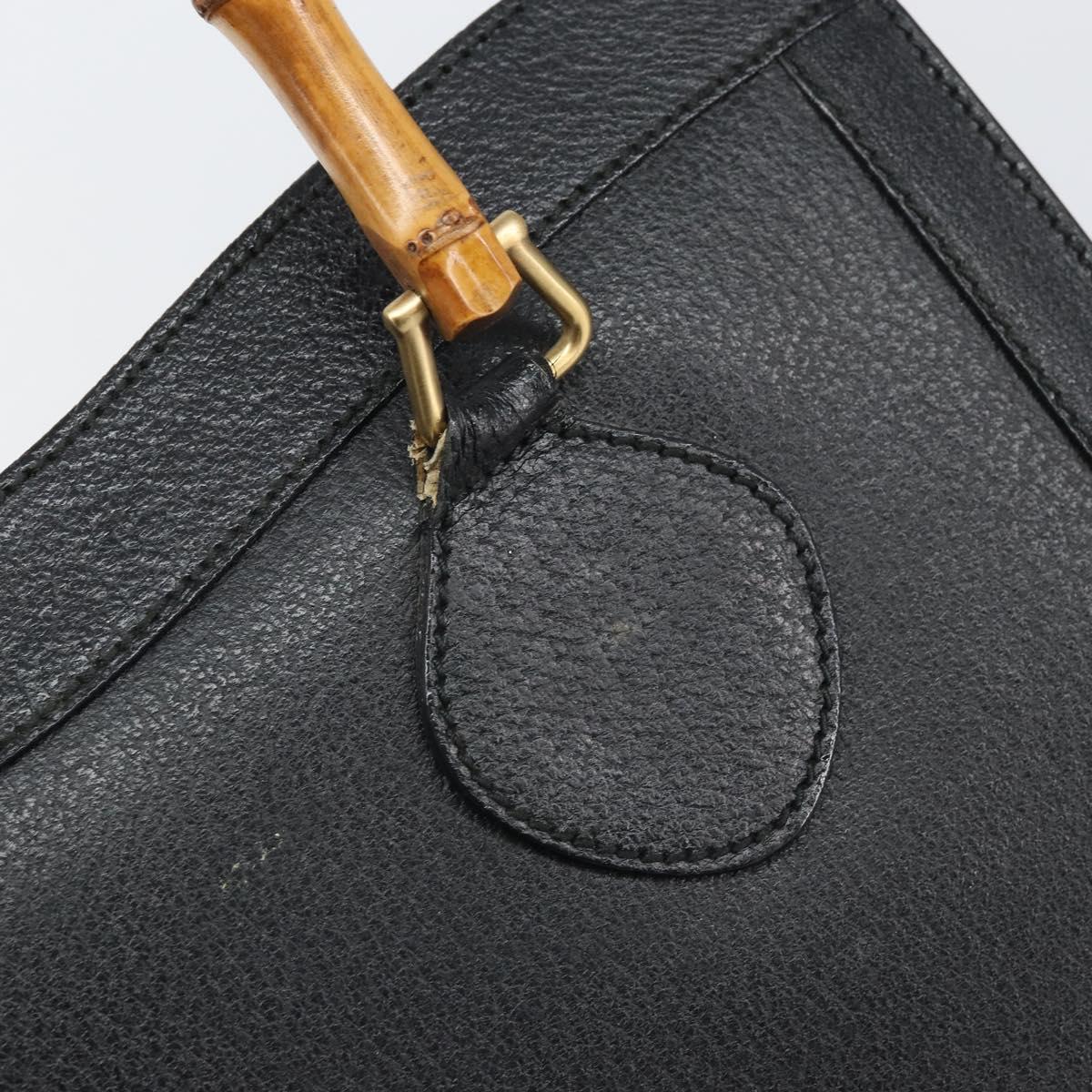 GUCCI Bamboo Hand Bag Leather Black Gold 002 1186 0260 Auth ep13167