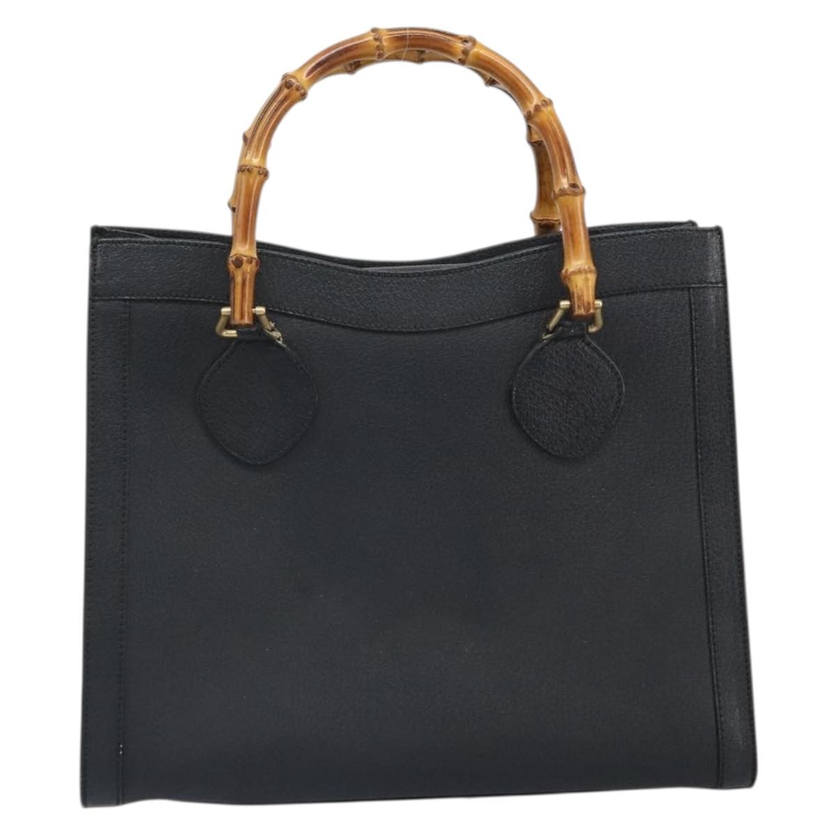 GUCCI Bamboo Hand Bag Leather Black Gold 002 1186 0260 Auth ep13167