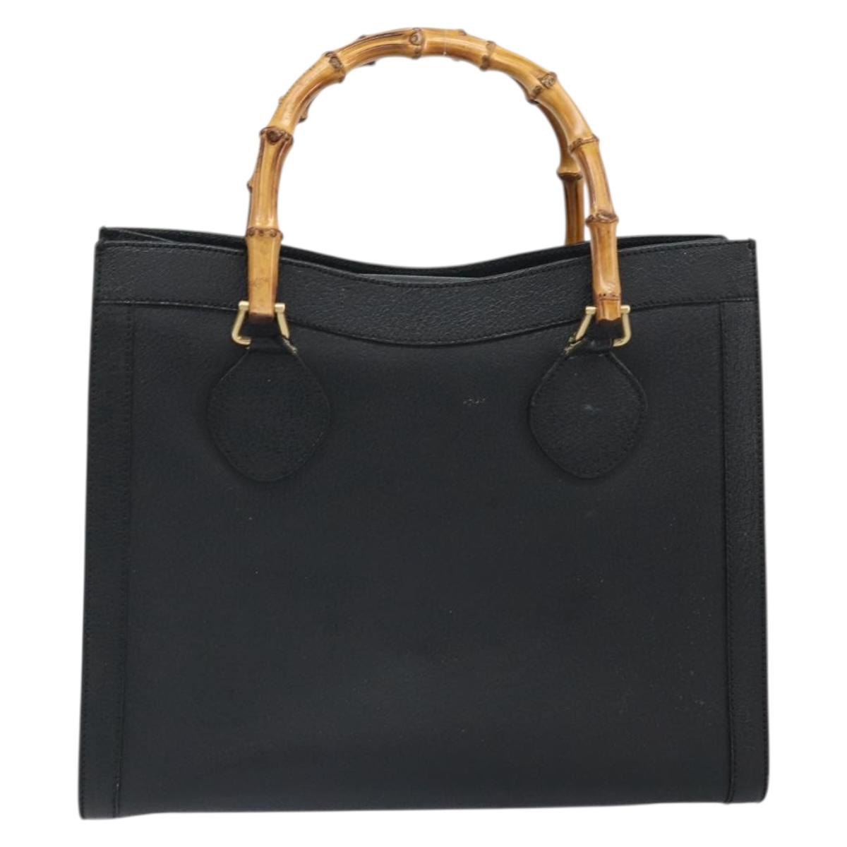 GUCCI Bamboo Hand Bag Leather Black Gold 002 1186 0260 Auth ep13167