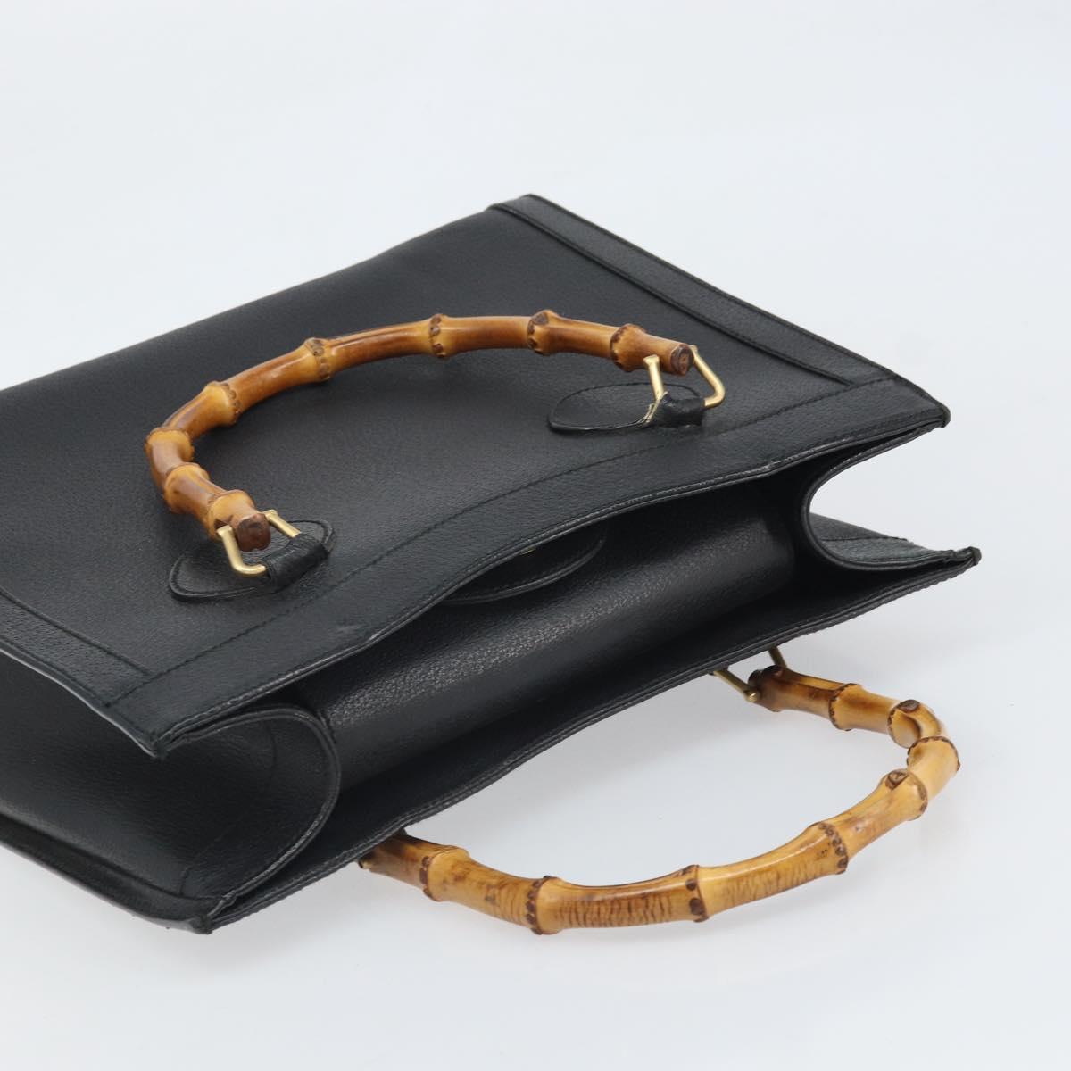 GUCCI Bamboo Hand Bag Leather Black Gold 002 1186 0260 Auth ep13167