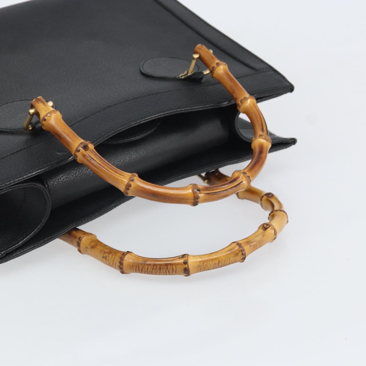 GUCCI Bamboo Hand Bag Leather Black Gold 002 1186 0260 Auth ep13167