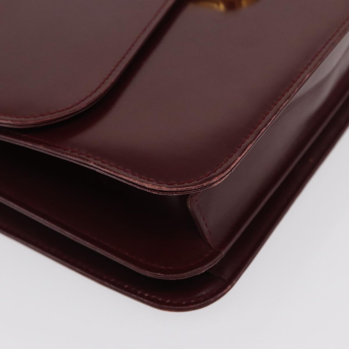 GUCCI Hand Bag Leather Bordeaux Gold Auth ep13170