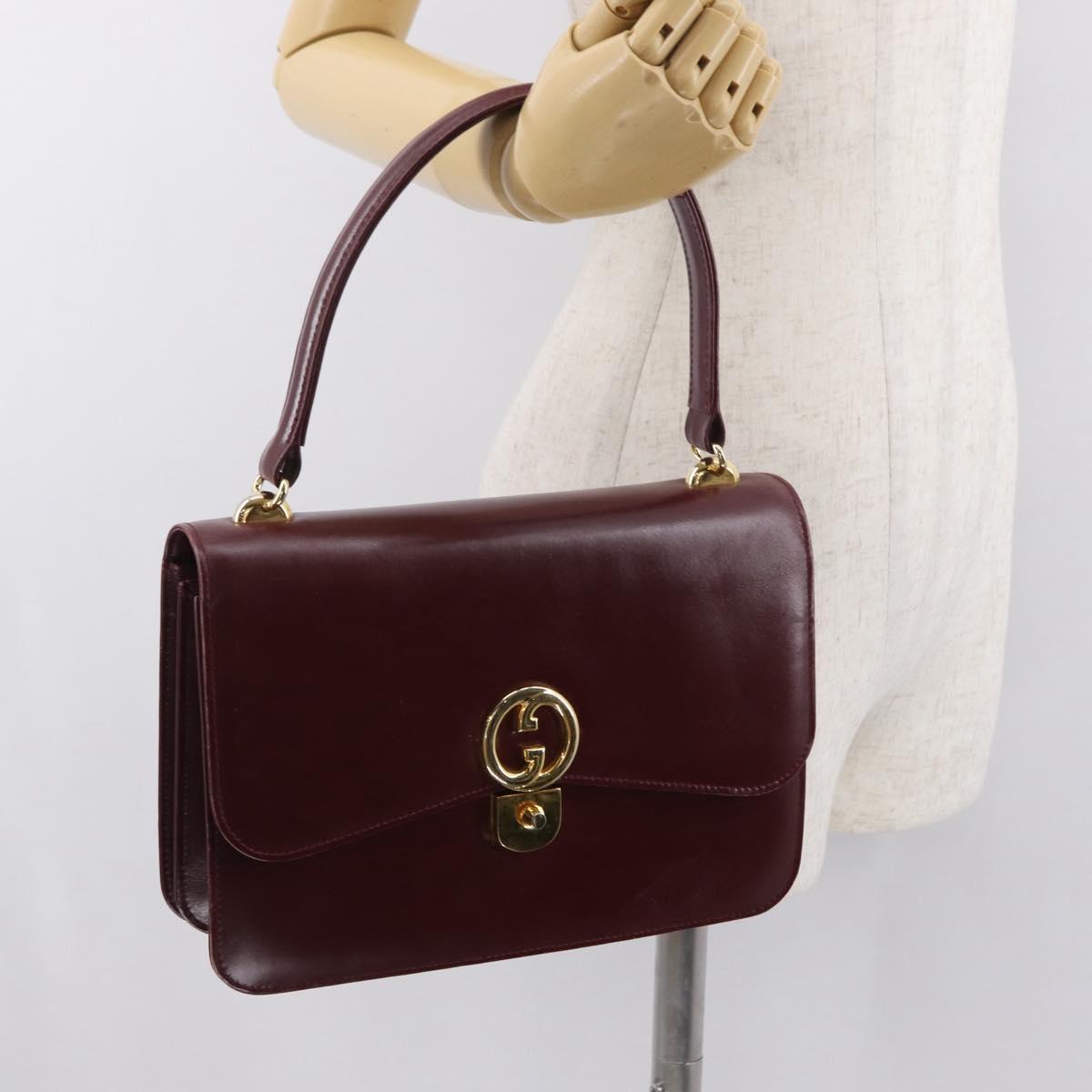 GUCCI Hand Bag Leather Bordeaux Gold Auth ep13170