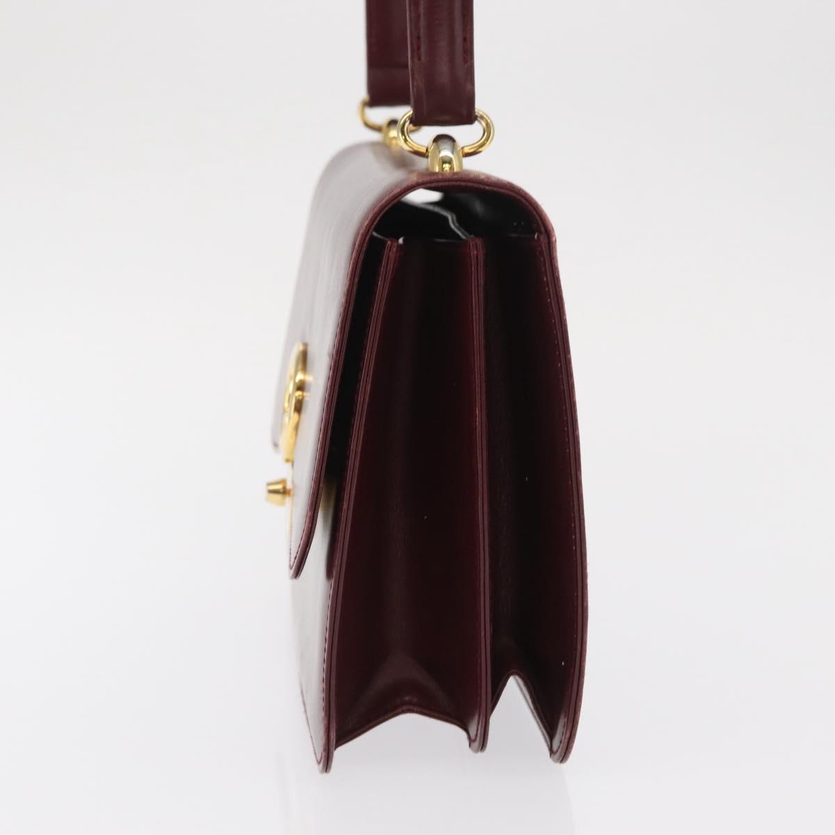 GUCCI Hand Bag Leather Bordeaux Gold Auth ep13170