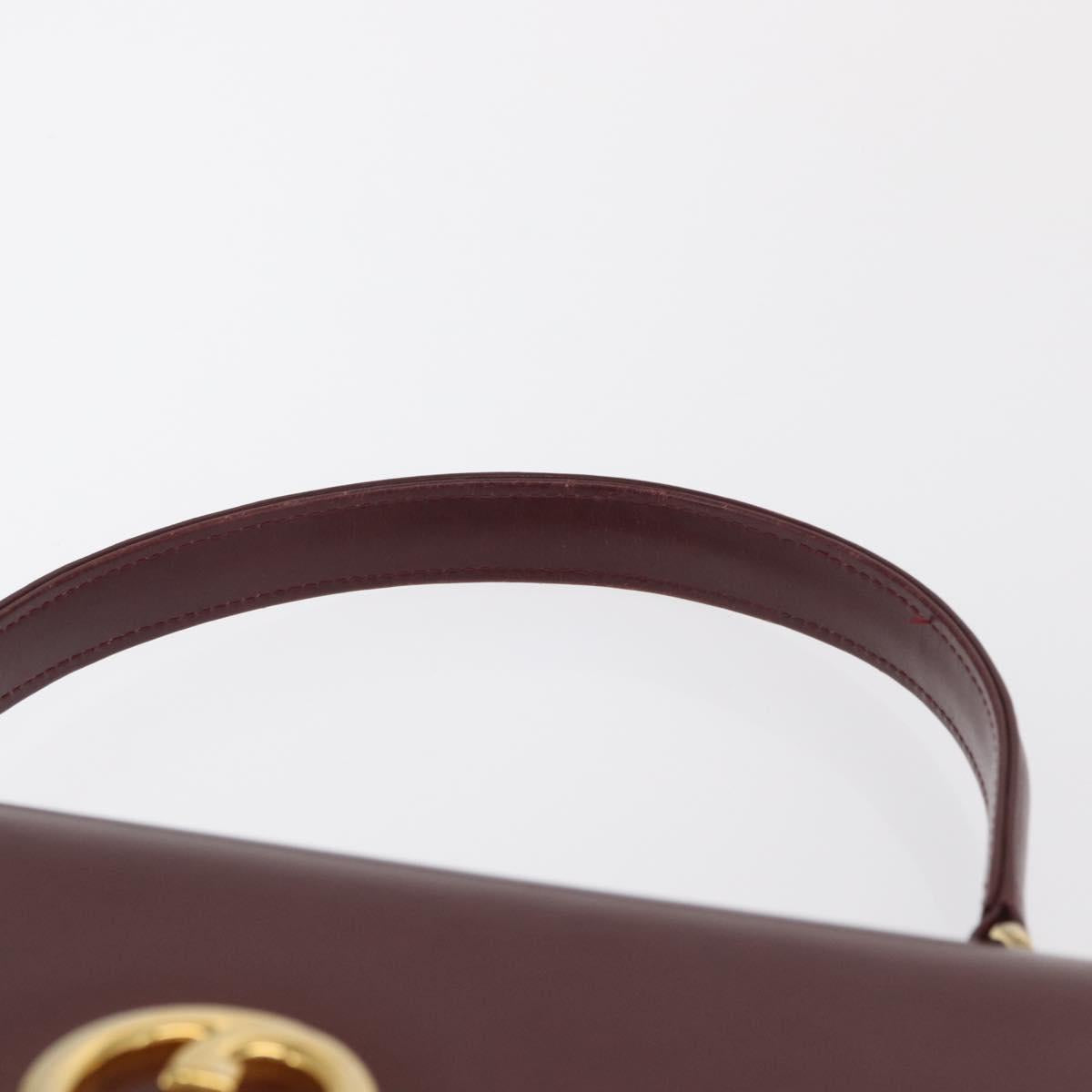 GUCCI Hand Bag Leather Bordeaux Gold Auth ep13170