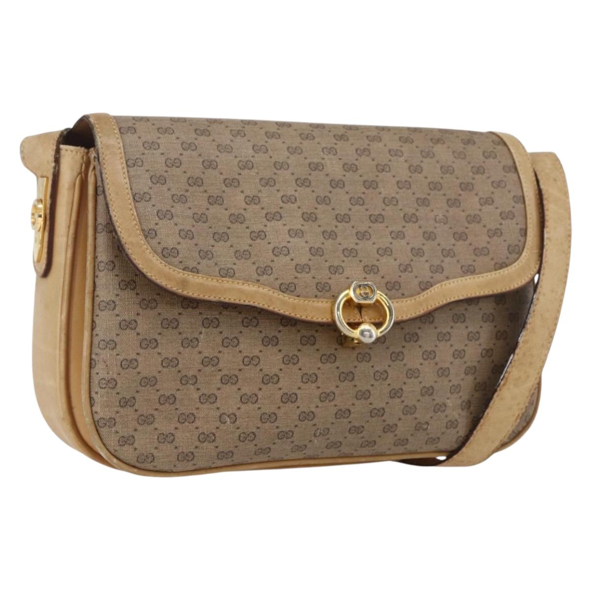 GUCCI Micro GG Supreme Shoulder Bag PVC Beige Gold Auth ep13175