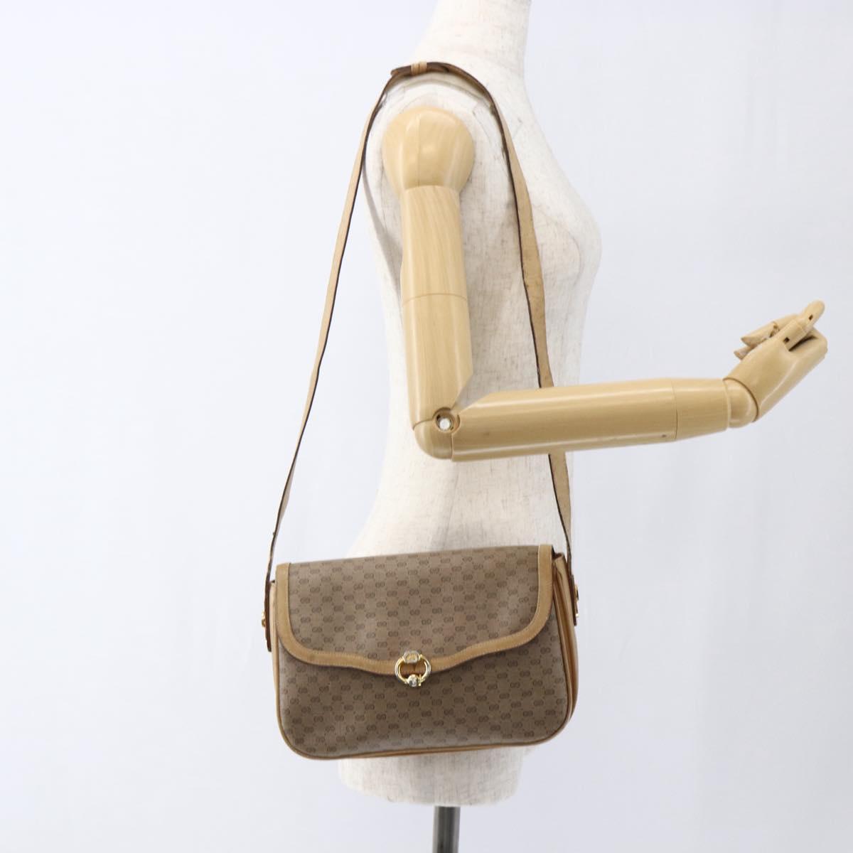 GUCCI Micro GG Supreme Shoulder Bag PVC Beige Gold Auth ep13175