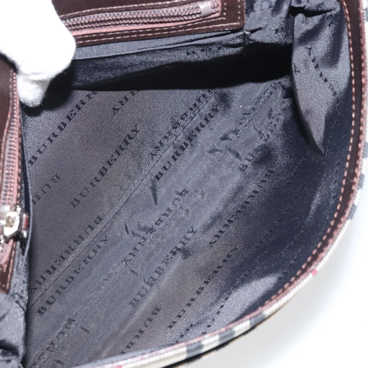 BURBERRY Nova Check Shoulder Bag Nylon Beige Silver Auth ep13178