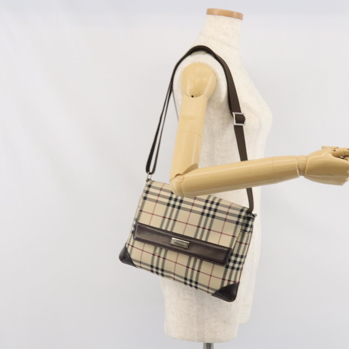 BURBERRY Nova Check Shoulder Bag Nylon Beige Silver Auth ep13178