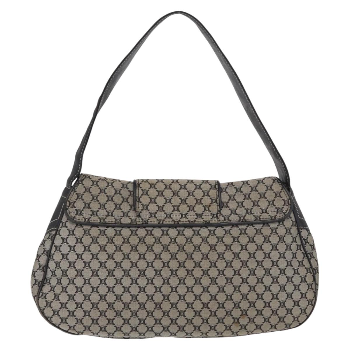 CELINE Macadam Canvas Hand Bag Beige Silver Auth ep13183