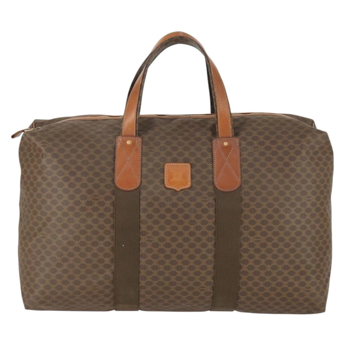CELINE Macadam Canvas Boston Bag PVC Leather Brown Gold Auth ep13186