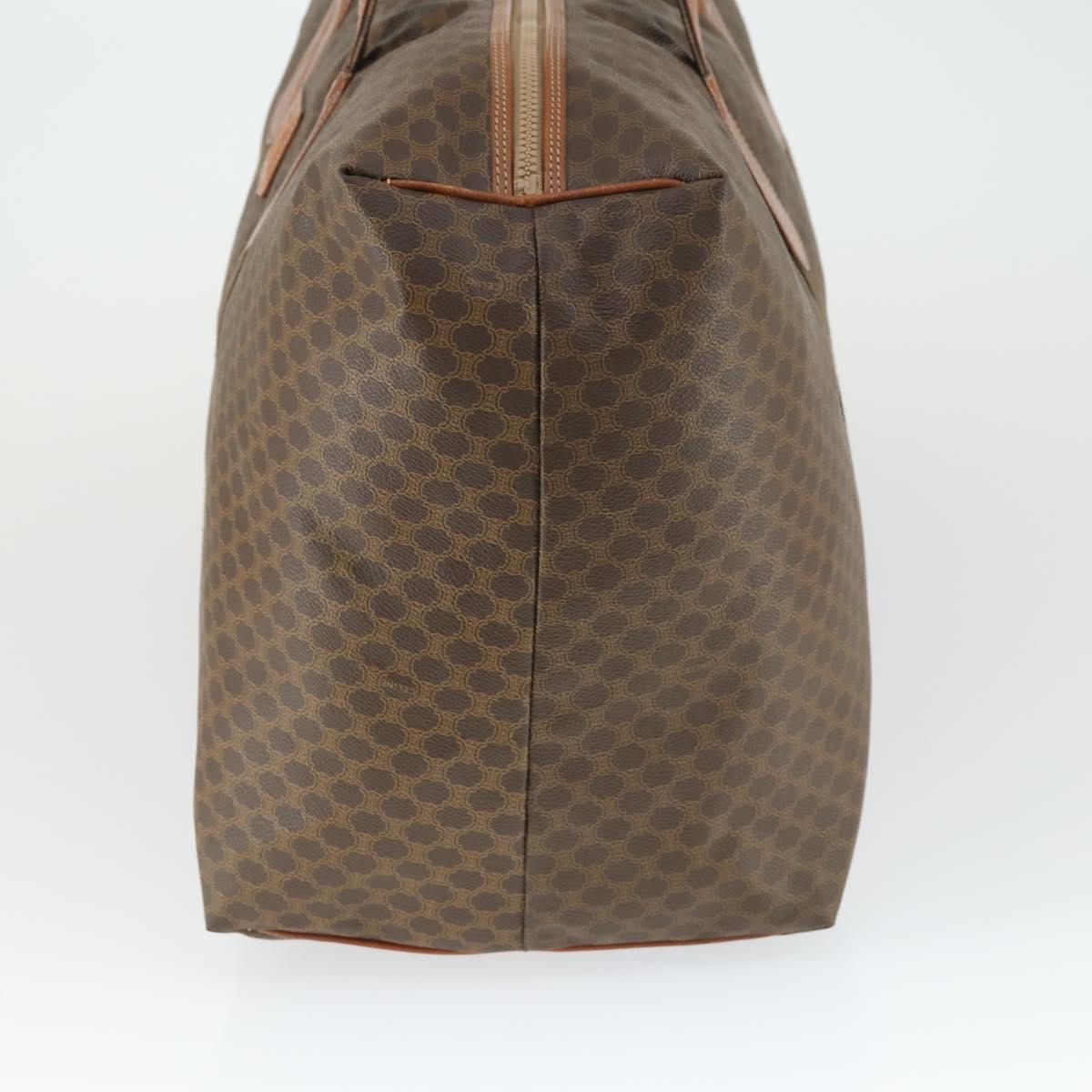 CELINE Macadam Canvas Boston Bag PVC Leather Brown Gold Auth ep13186