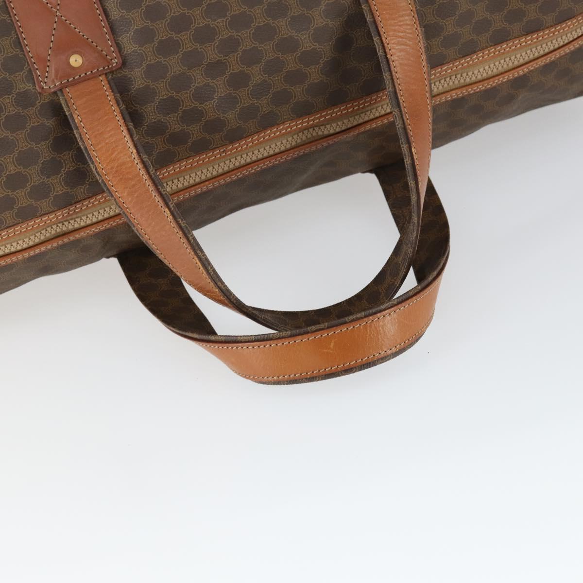 CELINE Macadam Canvas Boston Bag PVC Leather Brown Gold Auth ep13186