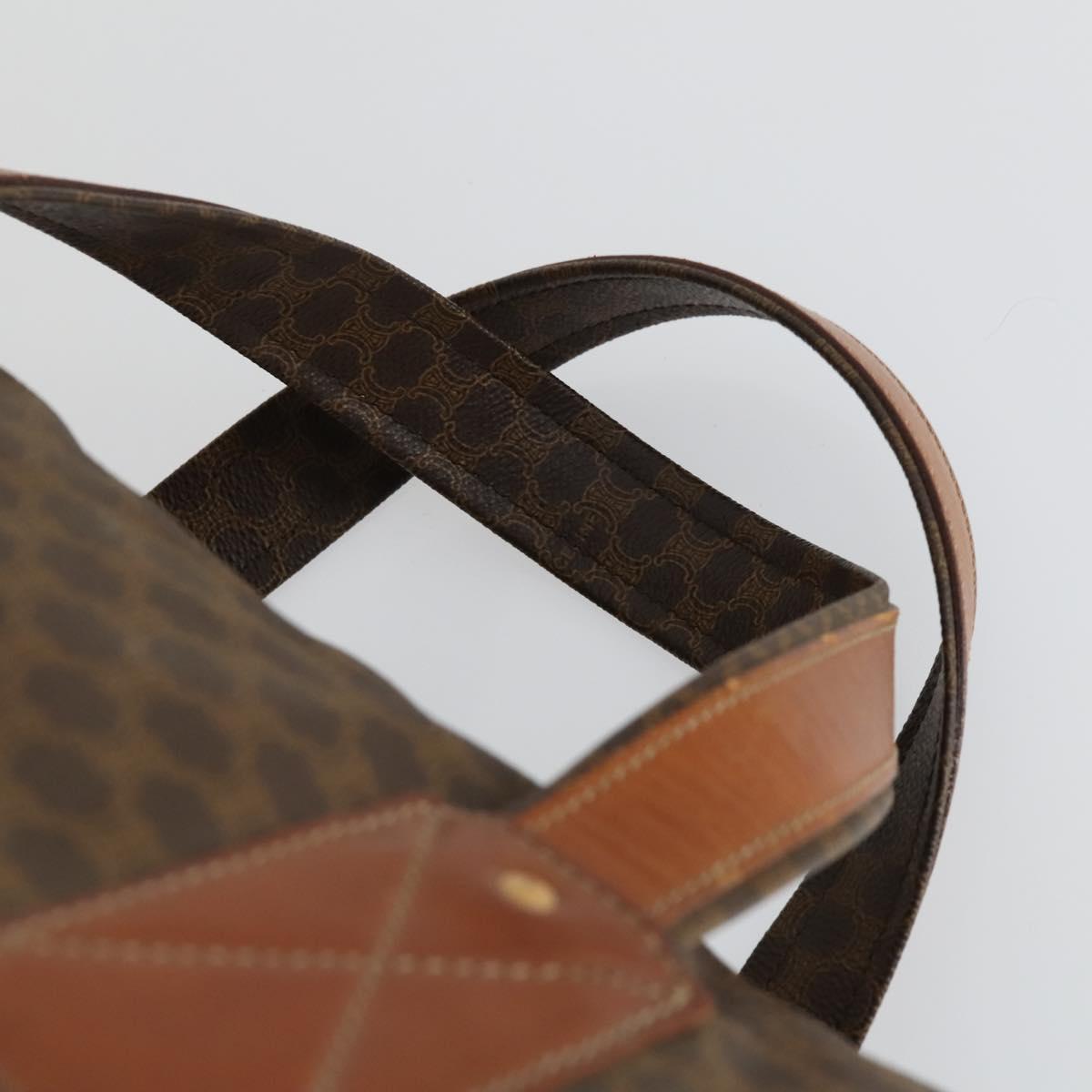 CELINE Macadam Canvas Boston Bag PVC Leather Brown Gold Auth ep13186