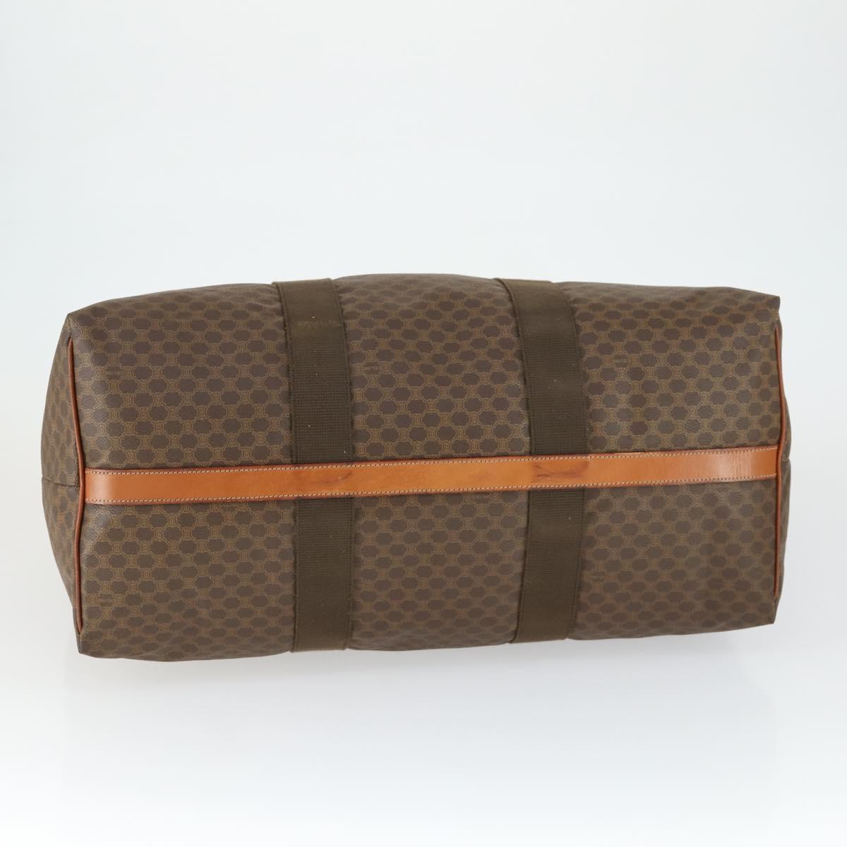 CELINE Macadam Canvas Boston Bag PVC Leather Brown Gold Auth ep13186