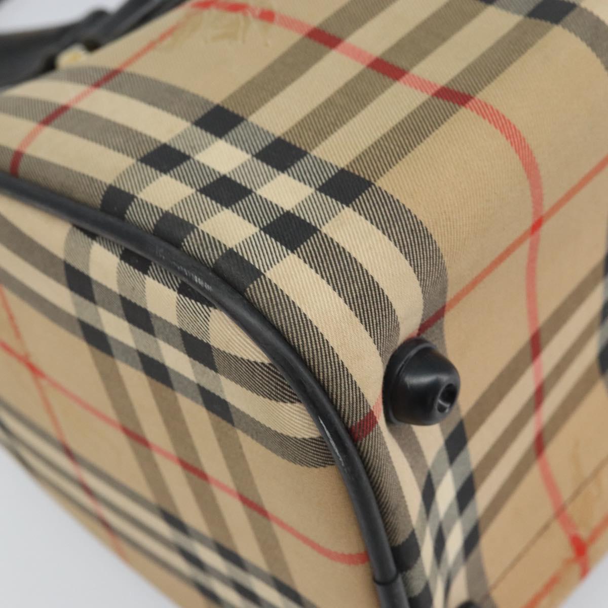 Burberrys Nova Check Hand Bag Canvas Beige Gold Auth ep13191