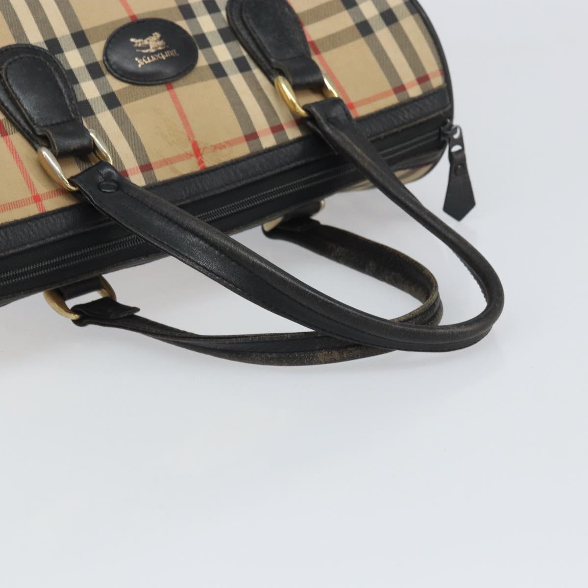 Burberrys Nova Check Hand Bag Canvas Beige Gold Auth ep13191