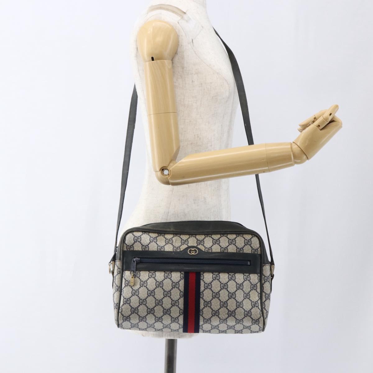 GUCCI GG Supreme Sherry Line Shoulder Bag PVC Navy Gold Auth ep13194