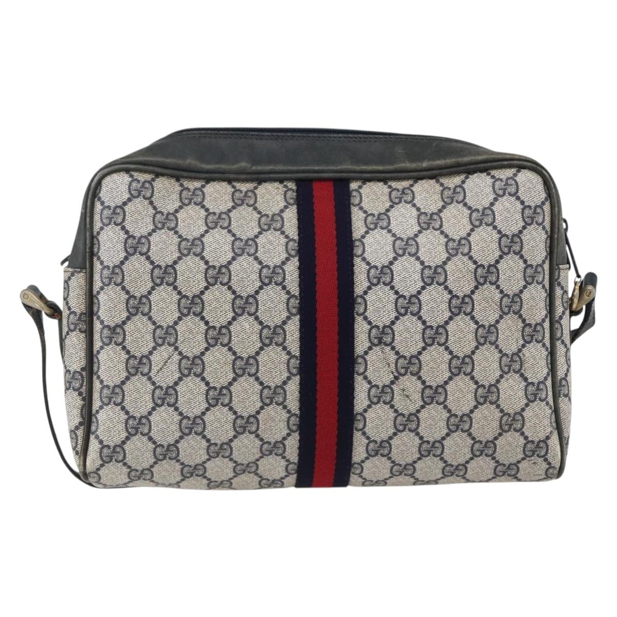 GUCCI GG Supreme Sherry Line Shoulder Bag PVC Navy Gold Auth ep13194