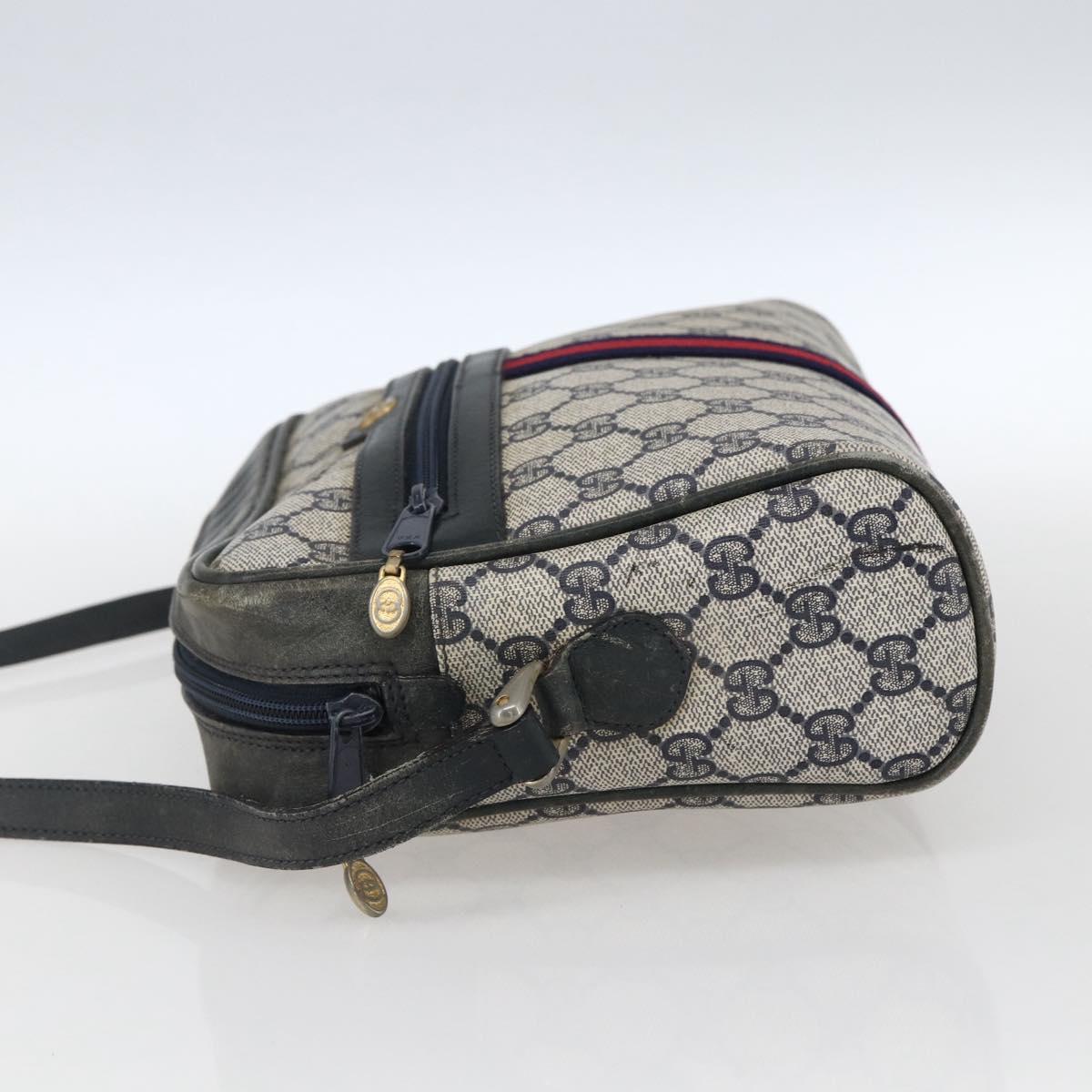 GUCCI GG Supreme Sherry Line Shoulder Bag PVC Navy Gold Auth ep13194