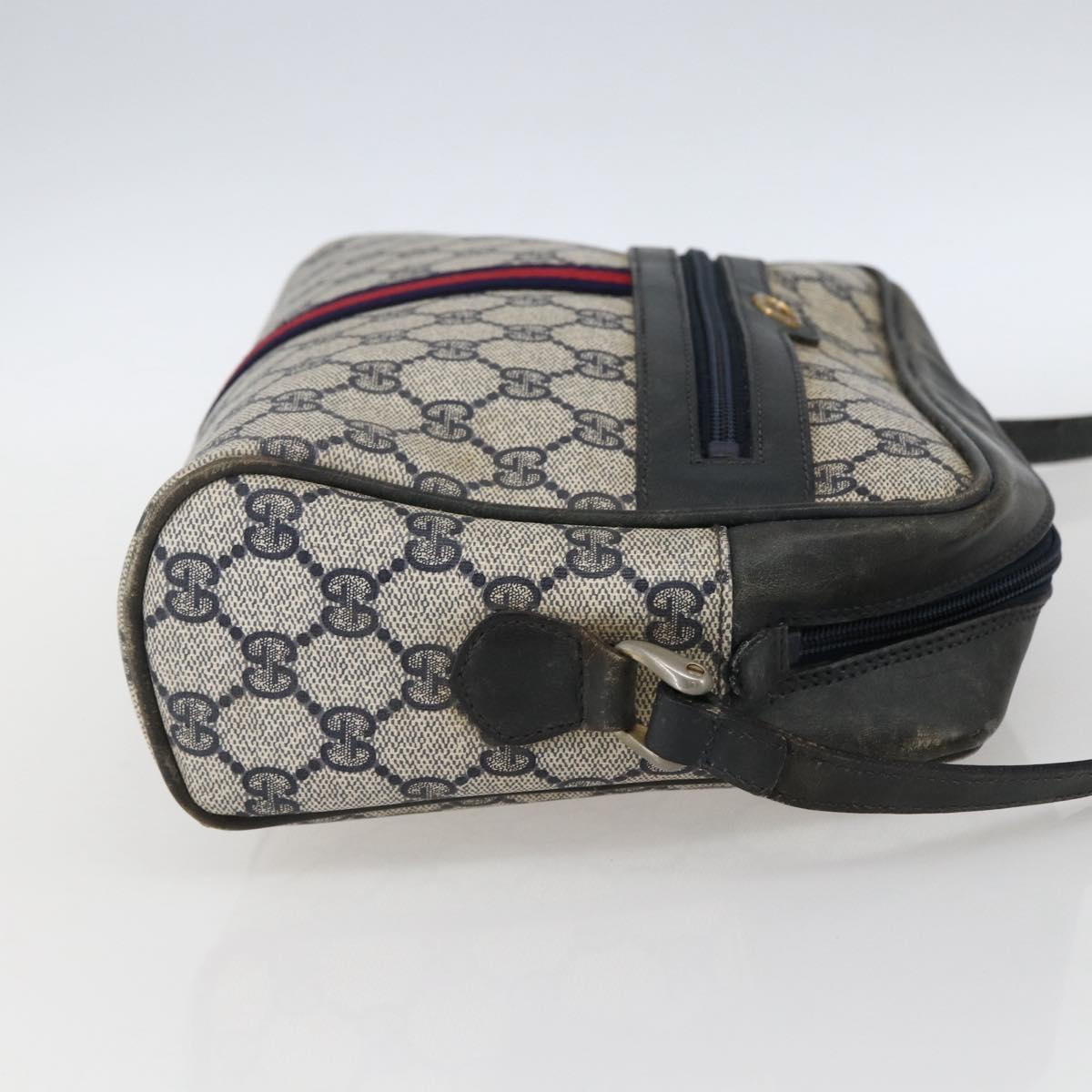 GUCCI GG Supreme Sherry Line Shoulder Bag PVC Navy Gold Auth ep13194