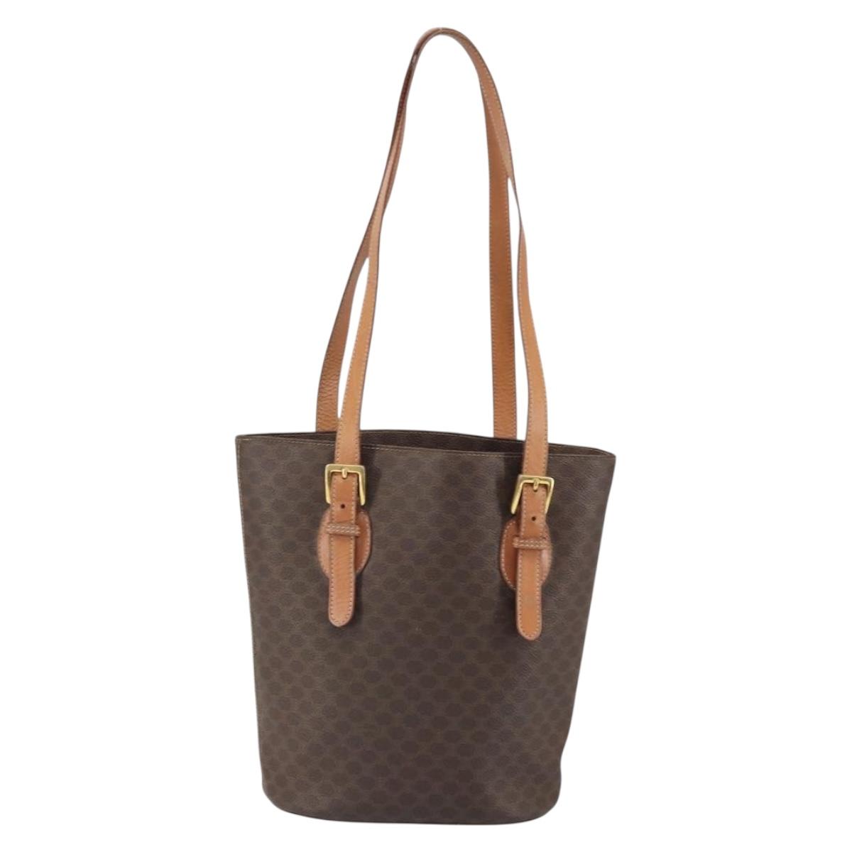CELINE Macadam Canvas Tote Bag PVC Leather Brown Gold Auth ep13195