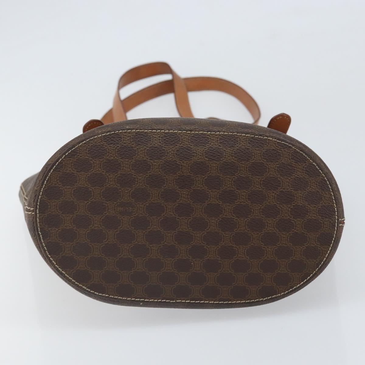 CELINE Macadam Canvas Tote Bag PVC Leather Brown Gold Auth ep13195